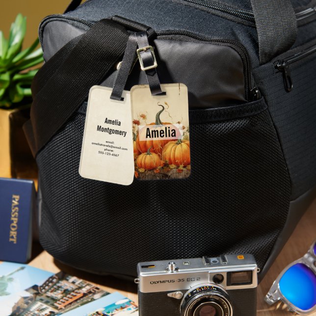 Etiqueta De Bagagem Orange Pumpkins Rustic Autumn (Frente e verso)