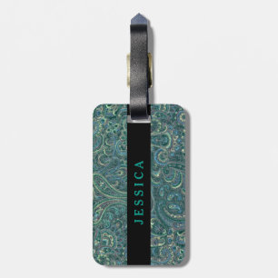 Etiqueta De Bagagem Ornamentado Colorido Russo Verde Retro Paisley