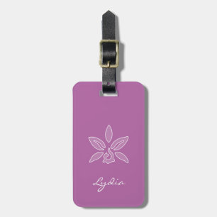 Etiqueta De Bagagem Orquídea Elegante Flor Simples e Ousada Roxa Com N