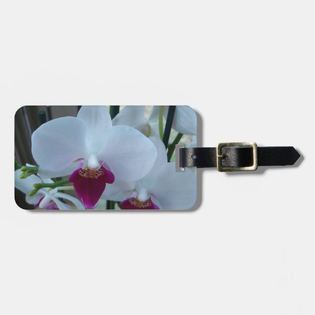 Etiqueta De Bagagem orquídeas brancas e roxas (Frente Horizontal)