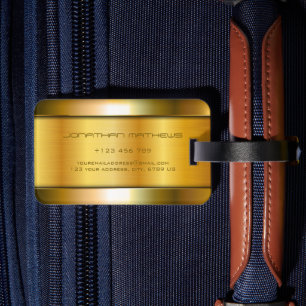 Etiqueta De Bagagem Ouro brilhante metálico, aparência luxuosa, aço in