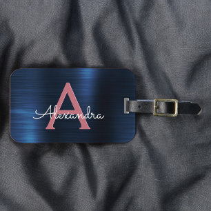 Etiqueta De Bagagem Ouro cor-de-rosa nome e inicial escovados do