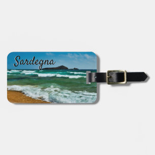 Etiqueta De Bagagem Ouro e areia praia Chia, Sardenha Itália