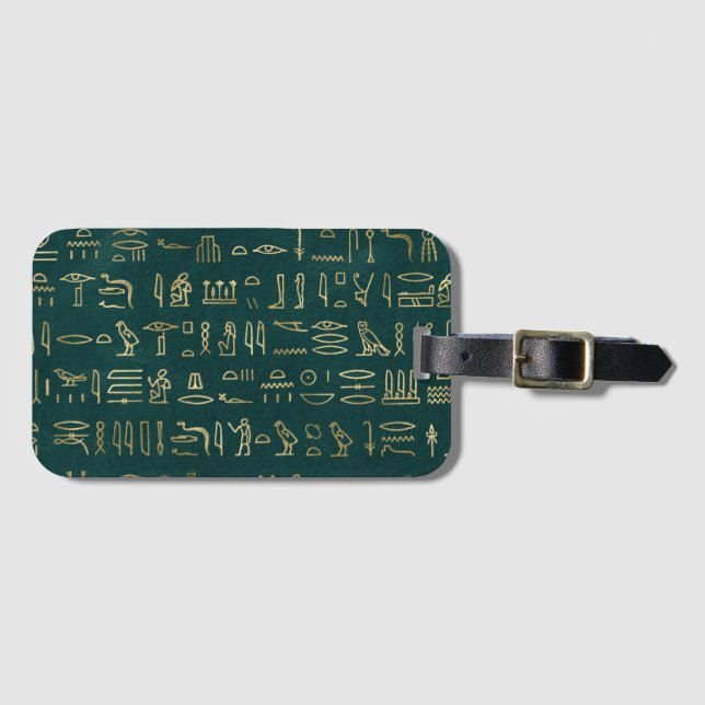 Etiqueta De Bagagem Ouro Egípcio Hieroglifos Typografia Egito (Frente Horizontal)