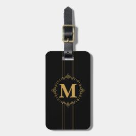 Etiqueta De Bagagem Ouro Elegante Decorado Monograma RF