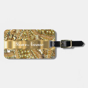 Etiqueta De Bagagem Ouro elegante que bling