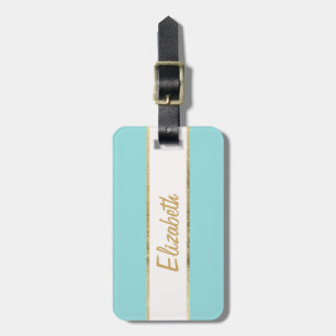 Etiqueta De Bagagem Ouro elegante & simples do falso e monograma azul