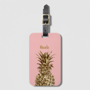 Etiqueta De Bagagem Ouro feminino bonito à moda & abacaxi do rosa