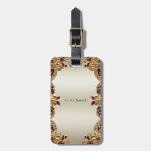 Etiqueta De Bagagem Ouro Flores Vermelho Gemstone Lucía Tag