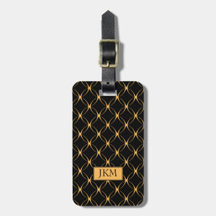 Etiqueta De Bagagem ouro negro luxuoso Monograma metálico personalizad