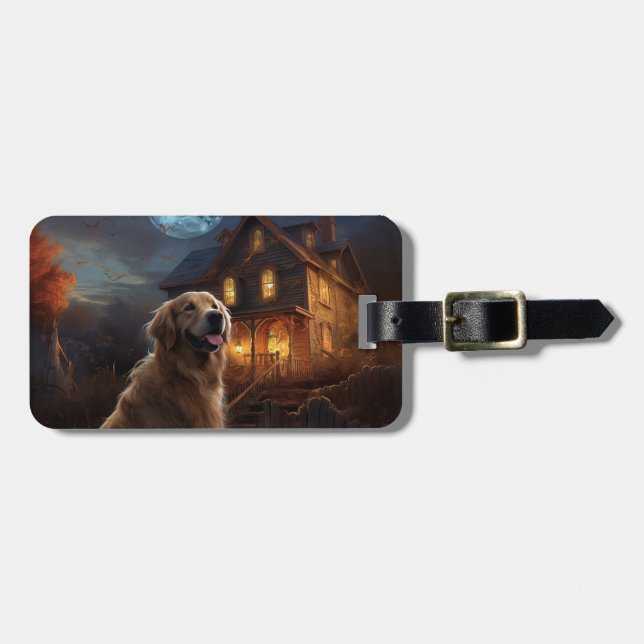 Etiqueta De Bagagem Ouro Retriever Halloween Ascariado (Frente Horizontal)