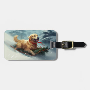 Etiqueta De Bagagem Ouro Retriever Natal Inverno