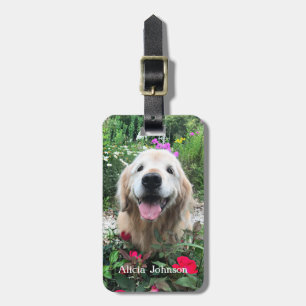 Etiqueta De Bagagem Ouro Ridificante Cachorro De Retorno Entre Flores