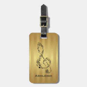 Etiqueta De Bagagem Ouro Strike Black Treble Clef Music Notes