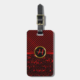 Etiqueta De Bagagem Padrão Animal do Leopardo Vermelho Profundo - Mono