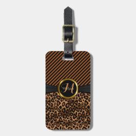 Etiqueta De Bagagem Padrão Animal Leopardo Castanho - Monograma