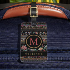 Etiqueta De Bagagem Padrão Aztec Floral Castanho-Cinza Preto Personali