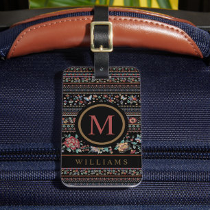 Etiqueta De Bagagem Padrão Aztec Floral Castanho-Cinza Preto Personali
