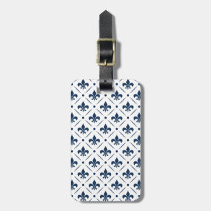 Etiqueta De Bagagem Padrão azul escuro Fleur De Lis sobre fundo branco