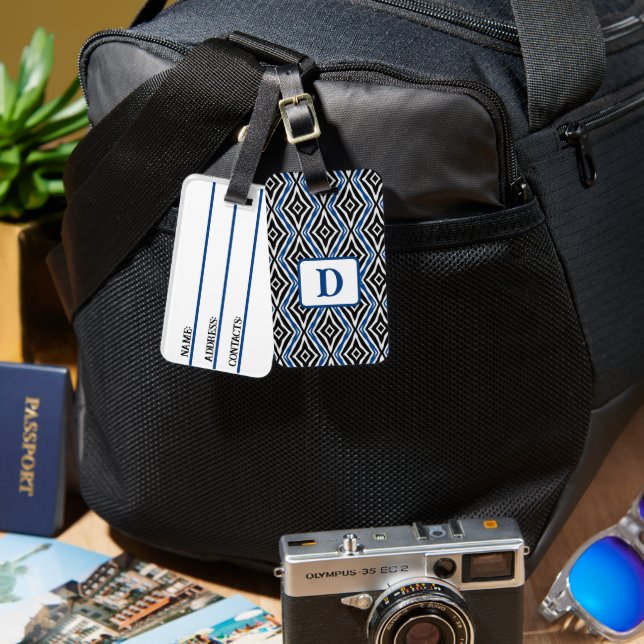 Etiqueta De Bagagem Padrão Azul Invisível (Frente e verso)