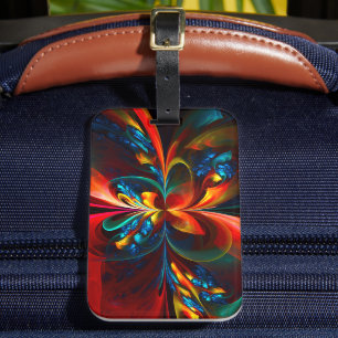 Etiqueta De Bagagem Padrão Azul Laranja-Abstrato Floral Moderno #14
