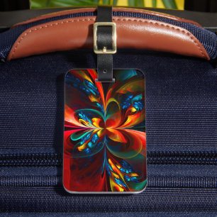 Etiqueta De Bagagem Padrão Azul Laranja-Abstrato Floral Moderno #14