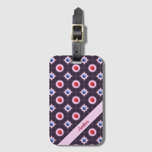 Etiqueta De Bagagem Padrão Berry Bliss com nome personalizado (Frente Vertical)