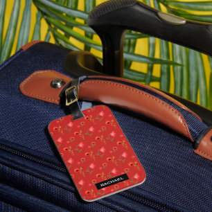Etiqueta De Bagagem Padrão bonito de papagaios vermelhos personalizado
