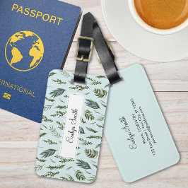 Etiqueta De Bagagem Padrão Botânico das Folhas Verdes