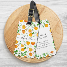 Etiqueta De Bagagem Padrão Botânico Floral de Verão Citrino Laranja