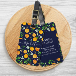 Etiqueta De Bagagem Padrão Botânico Floral de Verão Citrino Laranja