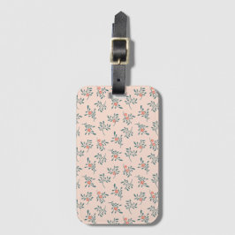Etiqueta De Bagagem Padrão Botânico Floral Rosa-escuro Verde-azulado