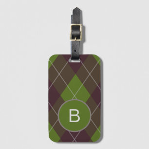 Etiqueta De Bagagem Padrão Clássico de Argyle Verde Escuro Monograma