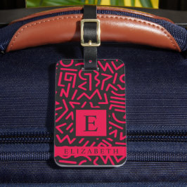 Etiqueta De Bagagem Padrão de Abstrato preto-rosa personalizado