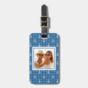 Etiqueta De Bagagem Padrão de Âncora Branca de Fotos Personalizada