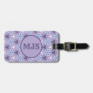 Etiqueta De Bagagem Padrão de Aquarela Floral Roxo Monograma