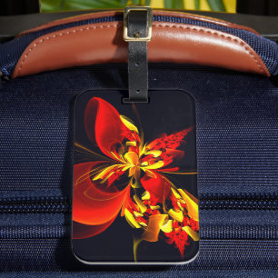 Etiqueta De Bagagem Padrão de Arte Abstrata Floral Amarelo Vermelho Mo