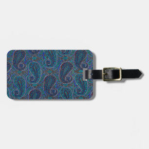 Etiqueta De Bagagem Padrão de Arte Boho Azul Paisley Indiano