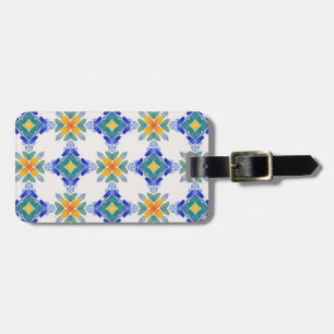 Etiqueta De Bagagem Padrão de azulejo de mosaico verde, cor azul branc