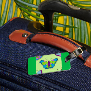 Etiqueta De Bagagem Padrão de Borboleta em Remendo no Verde