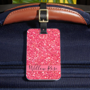 Etiqueta De Bagagem Padrão de brilho glitter rosa divertido, presente 