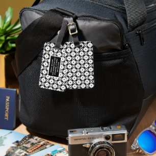 Etiqueta De Bagagem Padrão de Cadeia de Flores de Papel Branco Preto