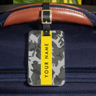 Etiqueta De Bagagem Padrão de Camuflagem Cinza, Seu nome, Personalize