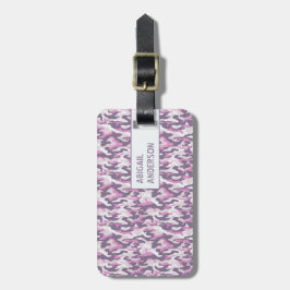 Etiqueta De Bagagem Padrão de Camuflagem em cinza duplo e rosa
