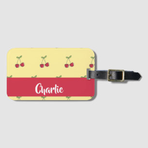 Etiqueta De Bagagem Padrão de cerejas vermelhas de nome personalizado