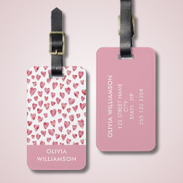 Etiqueta De Bagagem Padrão de coração de amor em aquarela rosa fofo