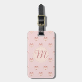 Etiqueta De Bagagem Padrão de coração Dourado do Rosa monograma