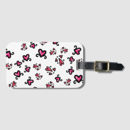 Etiqueta De Bagagem Padrão de Corações Rosa – Design Fofo de Rabiscos