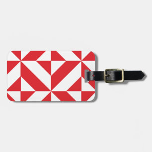 Etiqueta De Bagagem Padrão de Cubo de Deco Geométrico Cerery Red