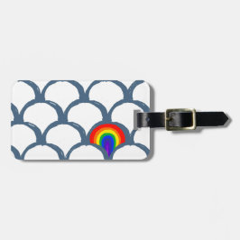 Etiqueta De Bagagem Padrão de escala de desenho azul e branco e arco-í